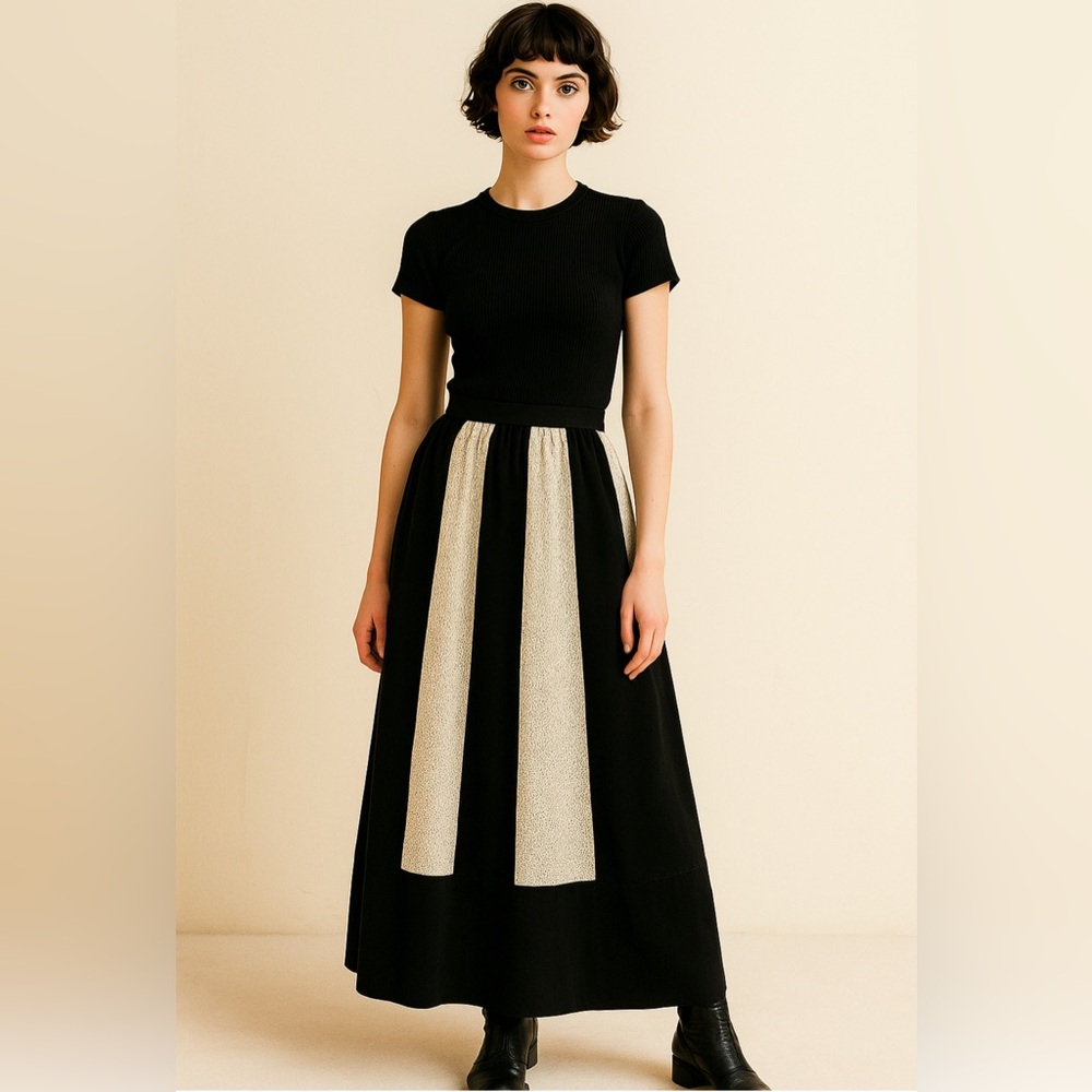 VINTAGE 70s JEANNE BOUCHEVER Cotton Velvet & Lace Patchwork Maxi Skirt S-L - Picture 16 of 16
